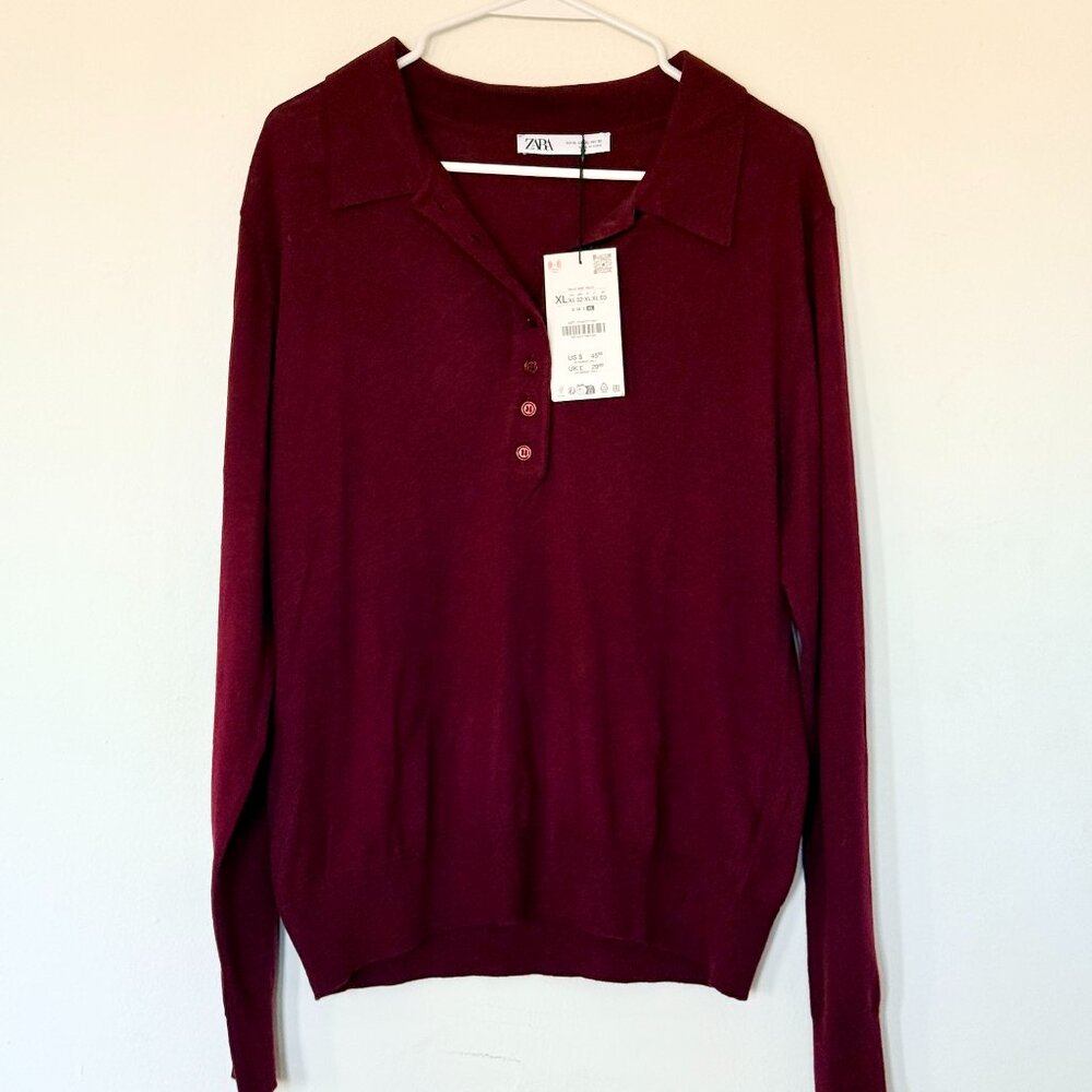 Zara Knit Burgundy Polo Sweater NWT | Size XL
